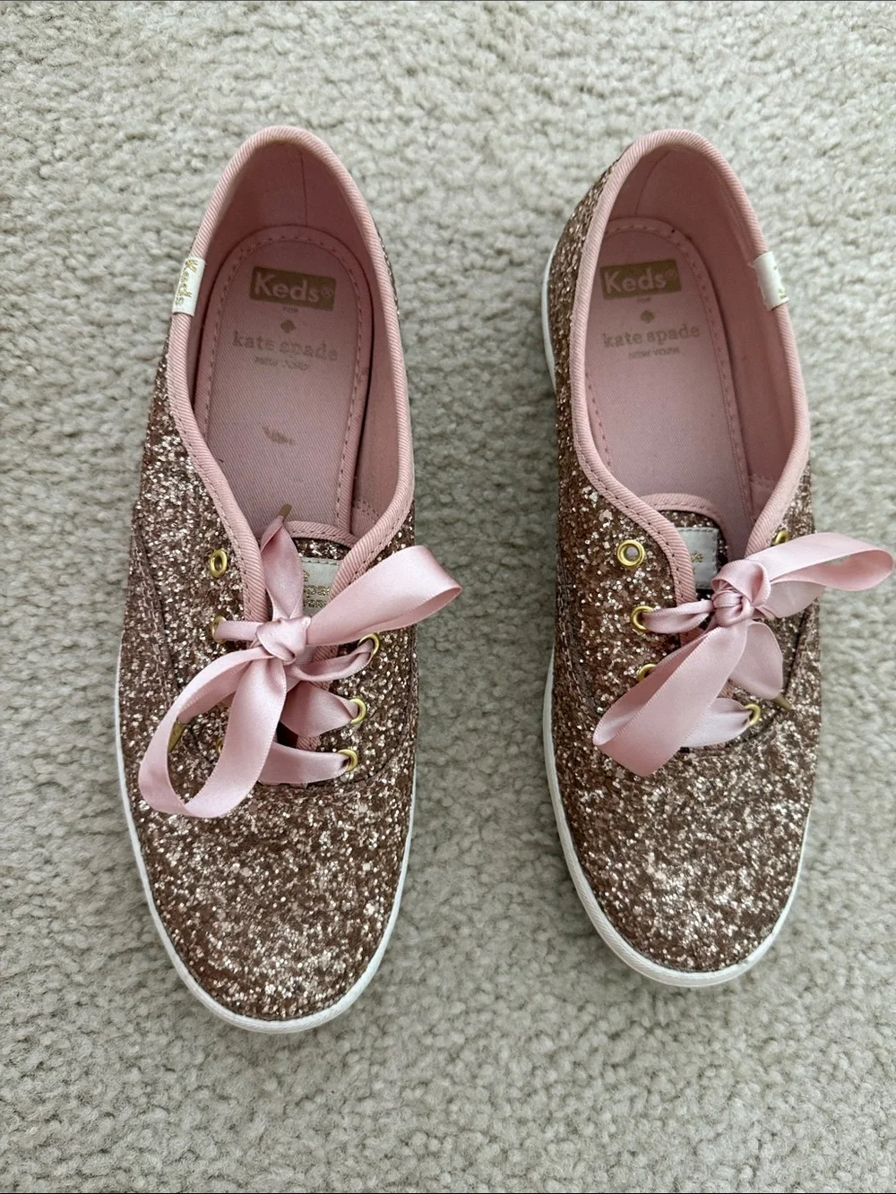 Glitter Satin Lace-Up Women's Sneaker - Rose Gold Pink - Picture 5 of 8